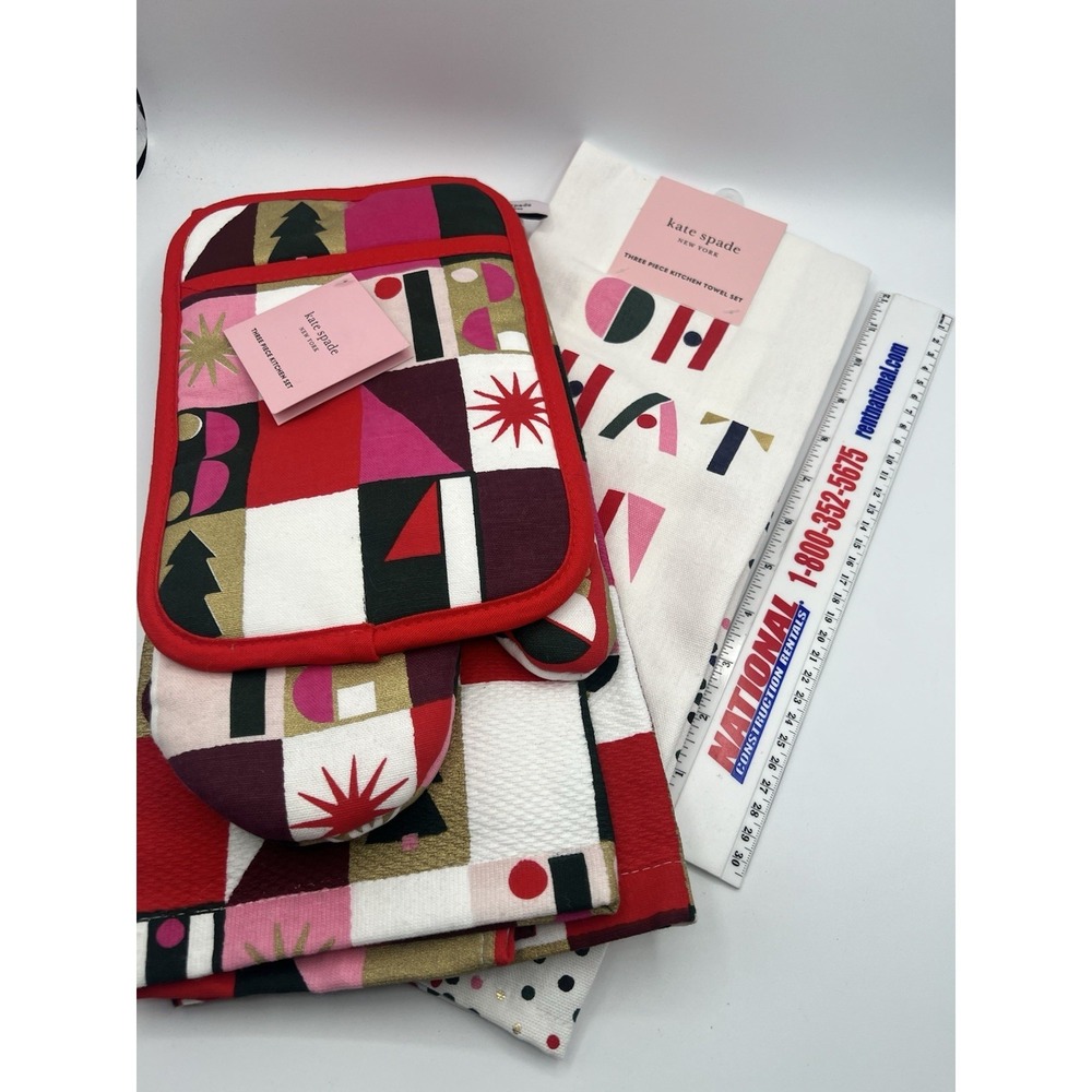 Lot Of 3 Kate Spade OH WHAT FUN 3 Piece Kitchen Towel Set Holiday Christmas